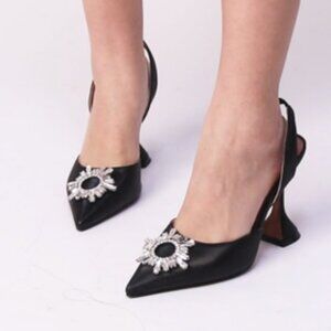 Black Women's Rhinestone Slingback Pointed Toe High Heel Sandal Dress Shoes